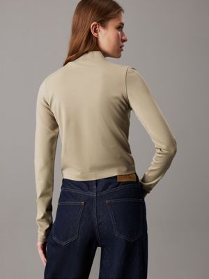 khaki milano jersey long sleeve top for women calvin klein jeans