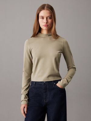 khaki milano jersey long sleeve top for women calvin klein jeans