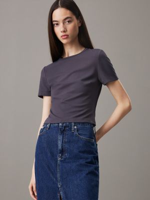 dark grey milano jersey short sleeve top for women calvin klein jeans