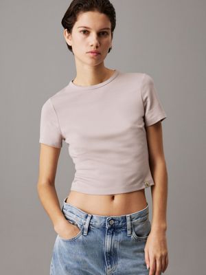 dusty grey milano jersey short sleeve top for women calvin klein jeans