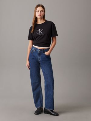 ck black relaxed monogram t-shirt for women calvin klein jeans