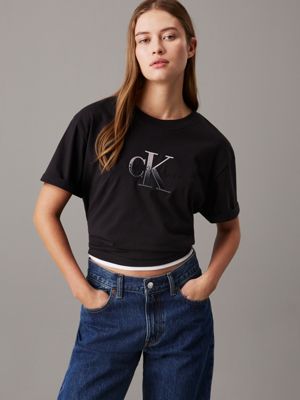 black relaxed monogram t-shirt for women calvin klein jeans