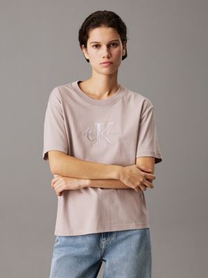 dusty grey relaxed monogram t-shirt for women calvin klein jeans