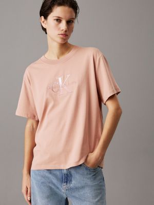 desaturated orange relaxed monogram t-shirt for women calvin klein jeans