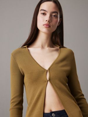 gothic olive schmaler strick-cardigan aus stretch für damen - calvin klein jeans