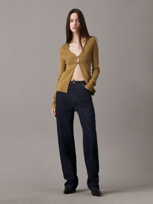 gothic olive schmaler strick-cardigan aus stretch für damen - calvin klein jeans