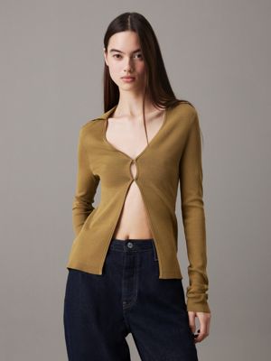 gothic olive slim stretch knit cardigan for women calvin klein jeans