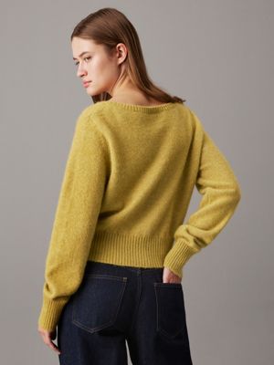 green plush wool blend v-neck jumper for women calvin klein jeans