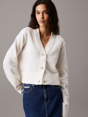 ivory plush wool blend cardigan for women calvin klein jeans