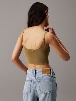 top brassière in maglia elasticizzata gothic olive da donne calvin klein jeans
