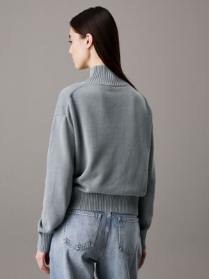 grey cotton mock neck jumper for women calvin klein jeans