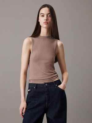 taupe soft knit tank top for women calvin klein jeans