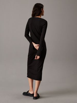 black slim ribbed buttoned maxi dress for women calvin klein jeans