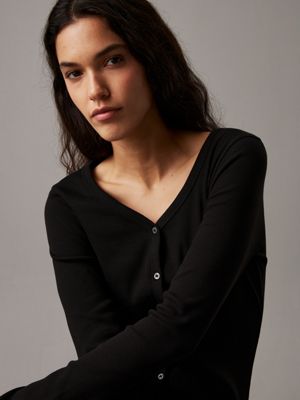 ck black schmales maxikleid mit rippen und knöpfen für damen - calvin klein jeans