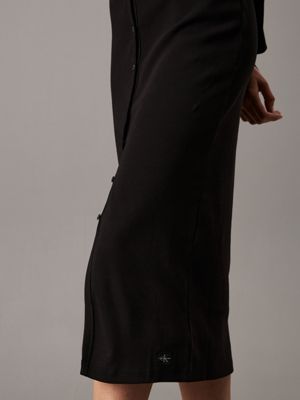 ck black schmales maxikleid mit rippen und knöpfen für damen - calvin klein jeans