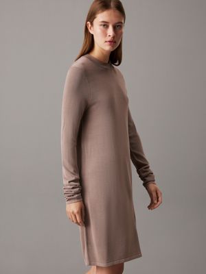 taupe gray soft knit jumper dress for women calvin klein jeans