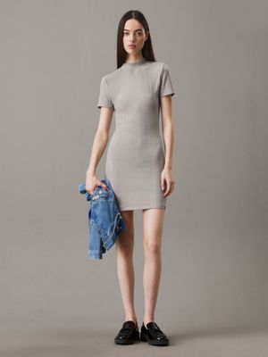 grey slim textured rib mini dress for women calvin klein jeans