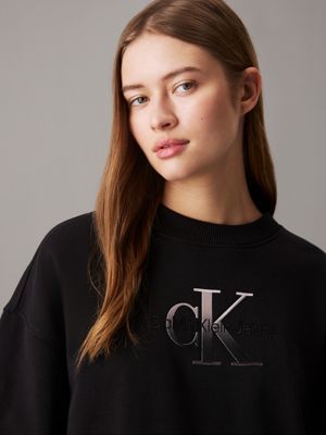 ck black relaxed monogram sweatshirt dress for women calvin klein jeans