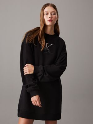 ck black relaxed monogram sweatshirt dress for women calvin klein jeans