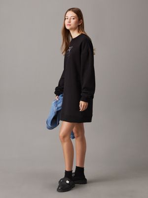 black relaxed monogram sweatshirt dress for women calvin klein jeans