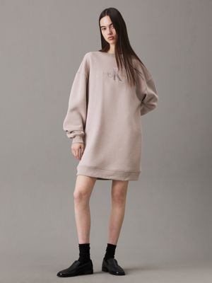 dusty grey relaxed monogram sweatshirt dress for women calvin klein jeans