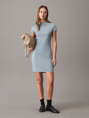 grey blue cotton jersey cap sleeve dress for women calvin klein jeans