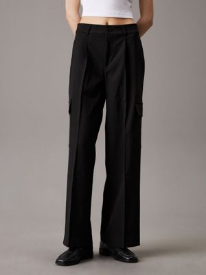 black relaxed tailored cargo trousers for women calvin klein jeans