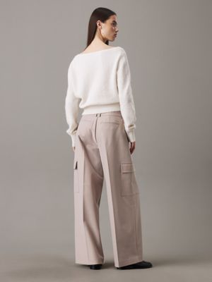 taupe grey heather relaxed tailored cargo trousers for women calvin klein jeans