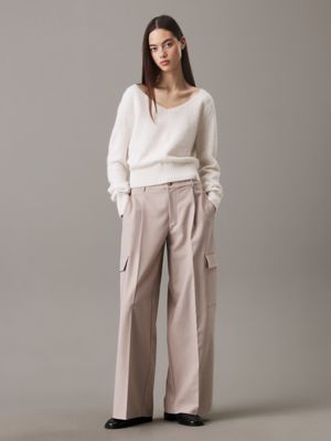 taupe grey heather relaxed tailored cargo trousers for women calvin klein jeans