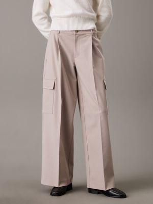 brown relaxed tailored cargo trousers for women calvin klein jeans