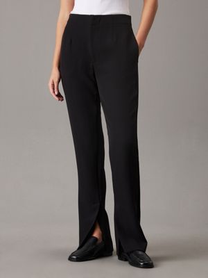 ck black slim crepe split hem trousers for women calvin klein jeans