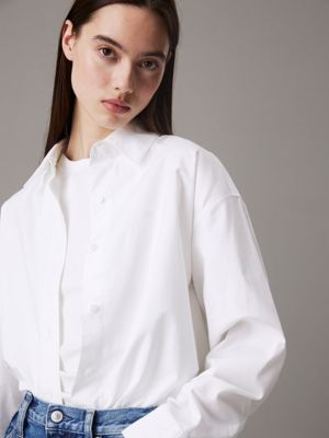 bright white relaxed oxford cotton shirt for women calvin klein jeans