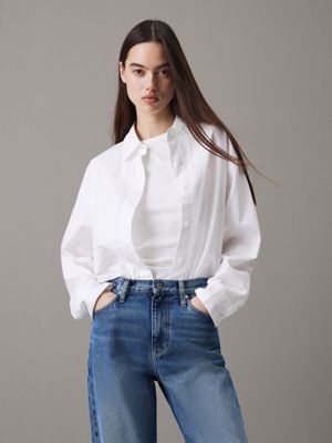 bright white relaxed oxford cotton shirt for women calvin klein jeans