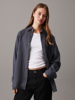 blue soft lyocell dad shirt for women calvin klein jeans