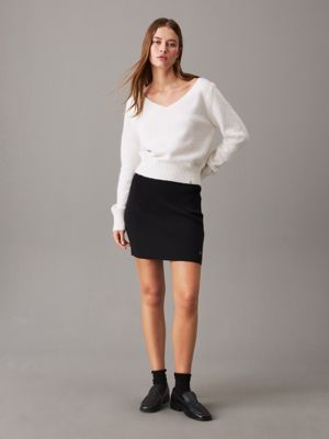 ck black slim ribbed cotton mini skirt for women calvin klein jeans