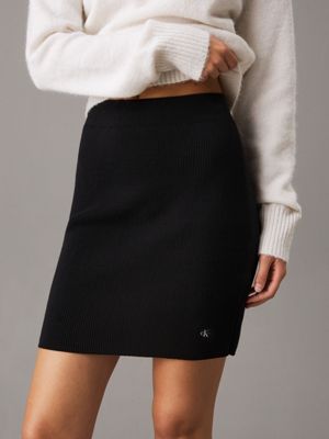 black slim ribbed cotton mini skirt for women calvin klein jeans