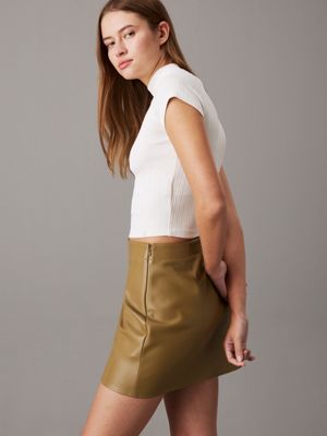 gothic olive faux leather mini skirt for women calvin klein jeans