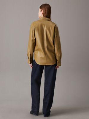 green faux leather shirt for women calvin klein jeans