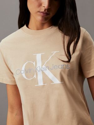 warm sand monogram t-shirt for women calvin klein jeans