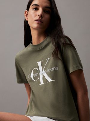 dusty olive monogram t-shirt for women calvin klein jeans