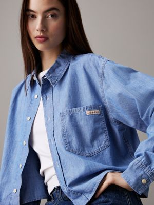 denim light relaxed chambray denim shirt for women calvin klein jeans