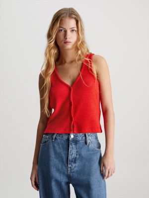 Calvin Klein Jeans WOVEN LABEL RIB TANK TOP - Livraison Gratuite  Spartoo  ! - Vêtements Débardeurs / T-shirts sans manche Femme CHF 29.00