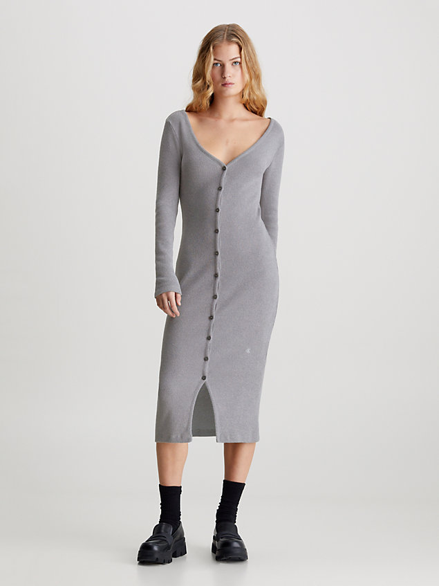 grey gebreide maxi-jurk met lange mouwen voor dames - calvin klein jeans