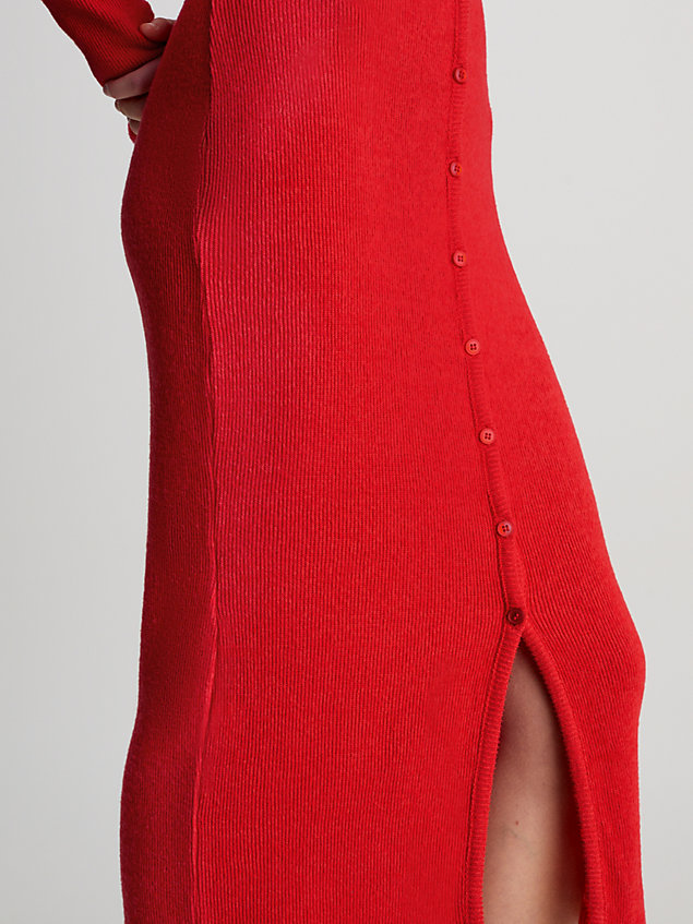 red gebreide maxi-jurk met lange mouwen voor dames - calvin klein jeans