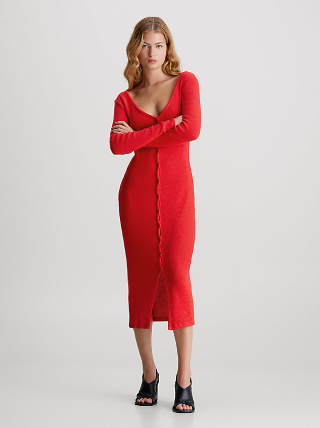 robe longue à manches longues en maille red pour femmes calvin klein jeans