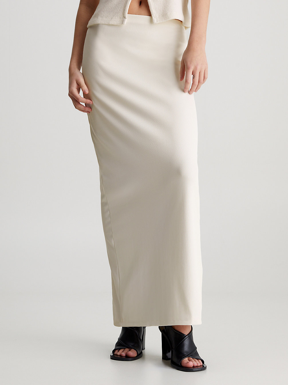 WHISPER WHITE Straight Ribbed Maxi Skirt undefined women Calvin Klein