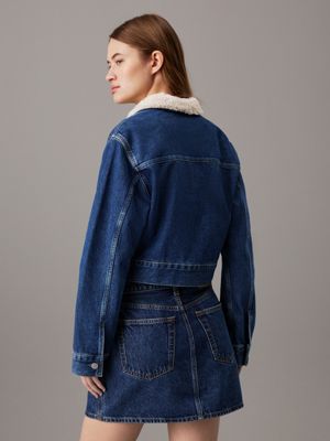 denim medium cropped zip up denim jacket for women calvin klein jeans