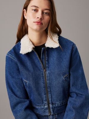 denim medium cropped zip up denim jacket for women calvin klein jeans