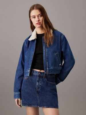 denim cropped zip up denim jacket for women calvin klein jeans