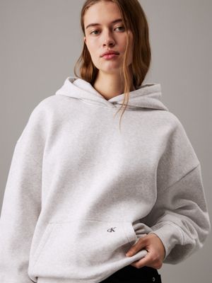 ivory grey heather relaxed back logo hoodie for women calvin klein jeans